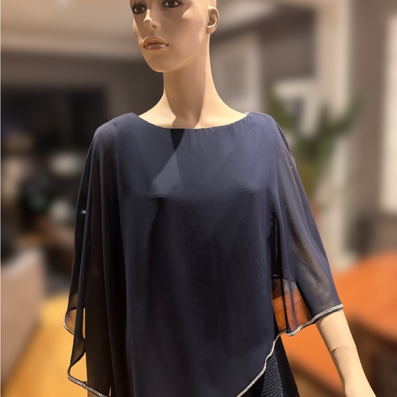 Frank Lyman Rich Navy Cocktail, All Occasions Dress with Attached Cape NWOT 16 - Picture 9 of 15